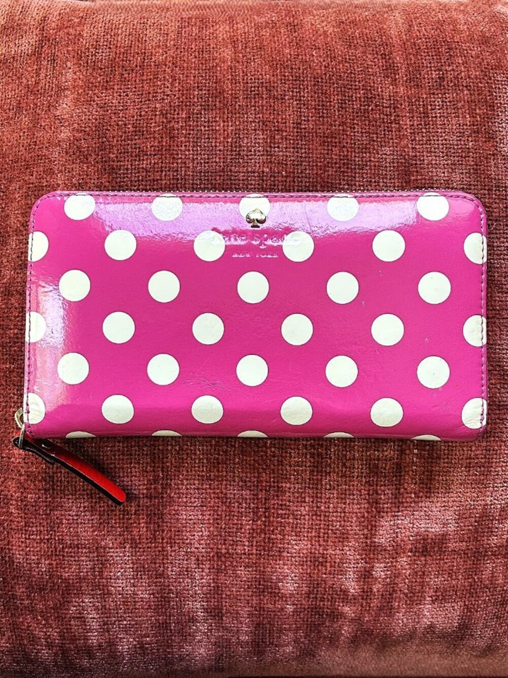 KATE SPADE Carlisle Street Lacey Polka Dot Zip Around Wallet, Pink